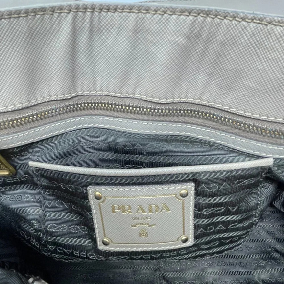 Prada Pattina Flap Satchel Saffiano Leather Medium Bag Purse Taupe - Picture 14 of 16
